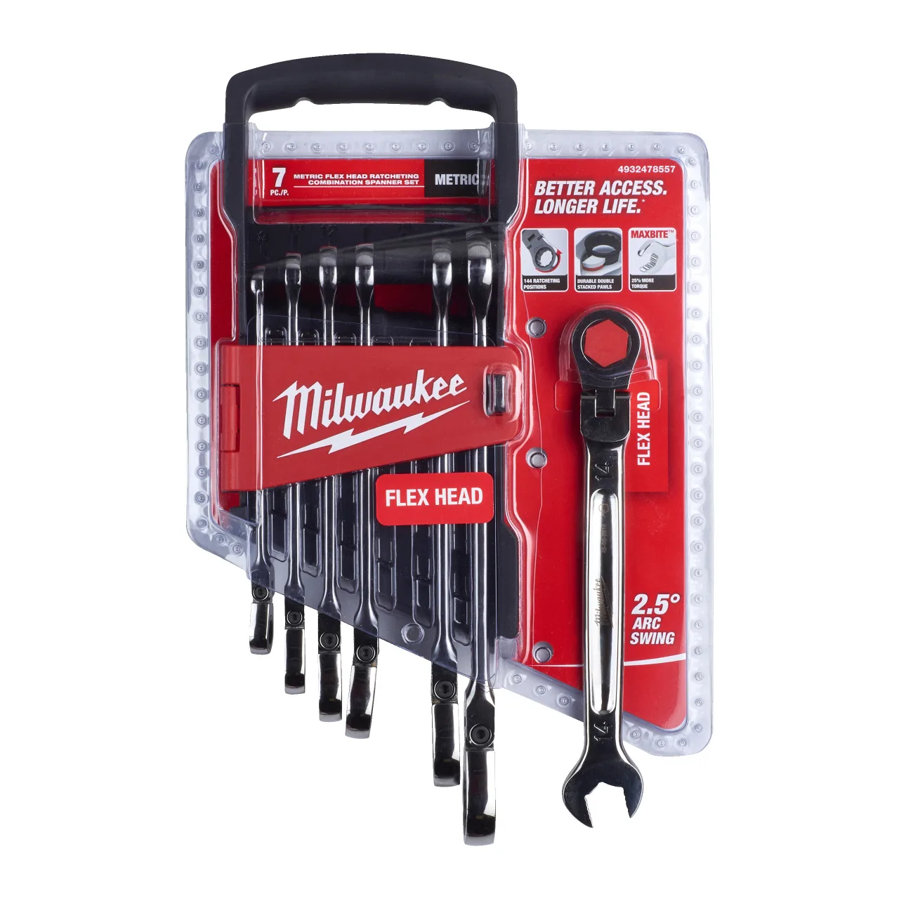 Jeu de clés mixtes à cliquet à tête flexible MAX BITE™ métrique (7 pc) Maxbite Flex Head Ratcheting Spanner Set