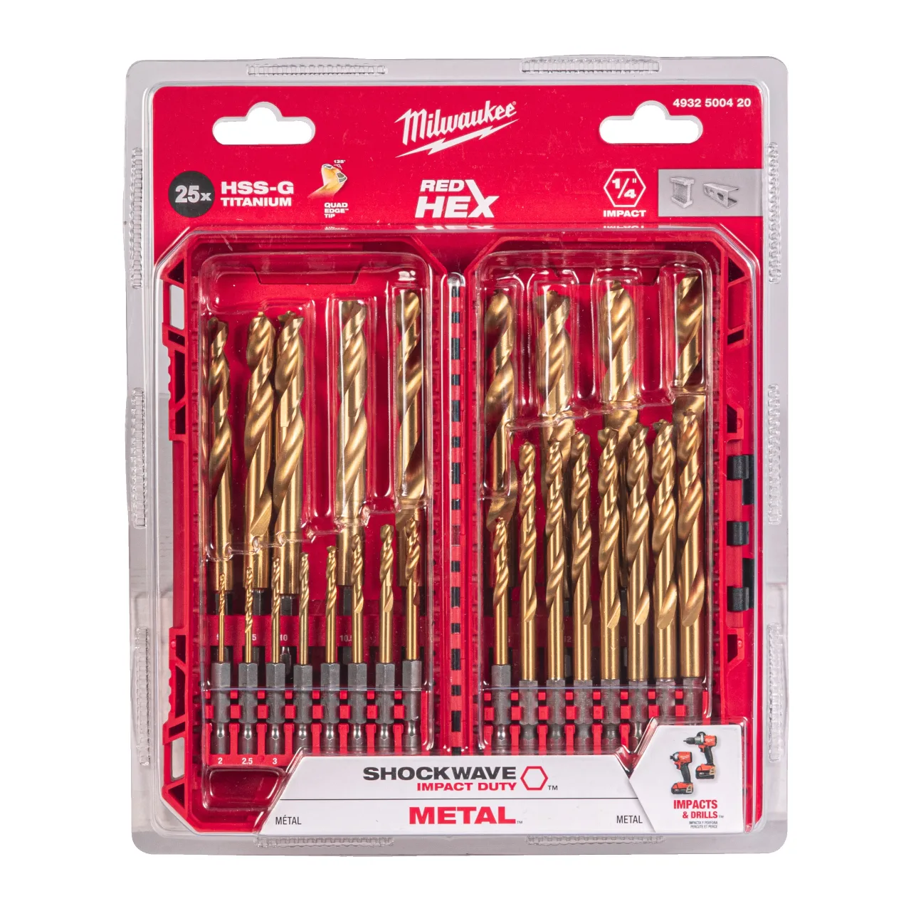 SET 25 FORETS MÉTAUX HSS-G Ti SHOCKWAVE RED HEX - Shockwave HSS-TiN Drill Bits