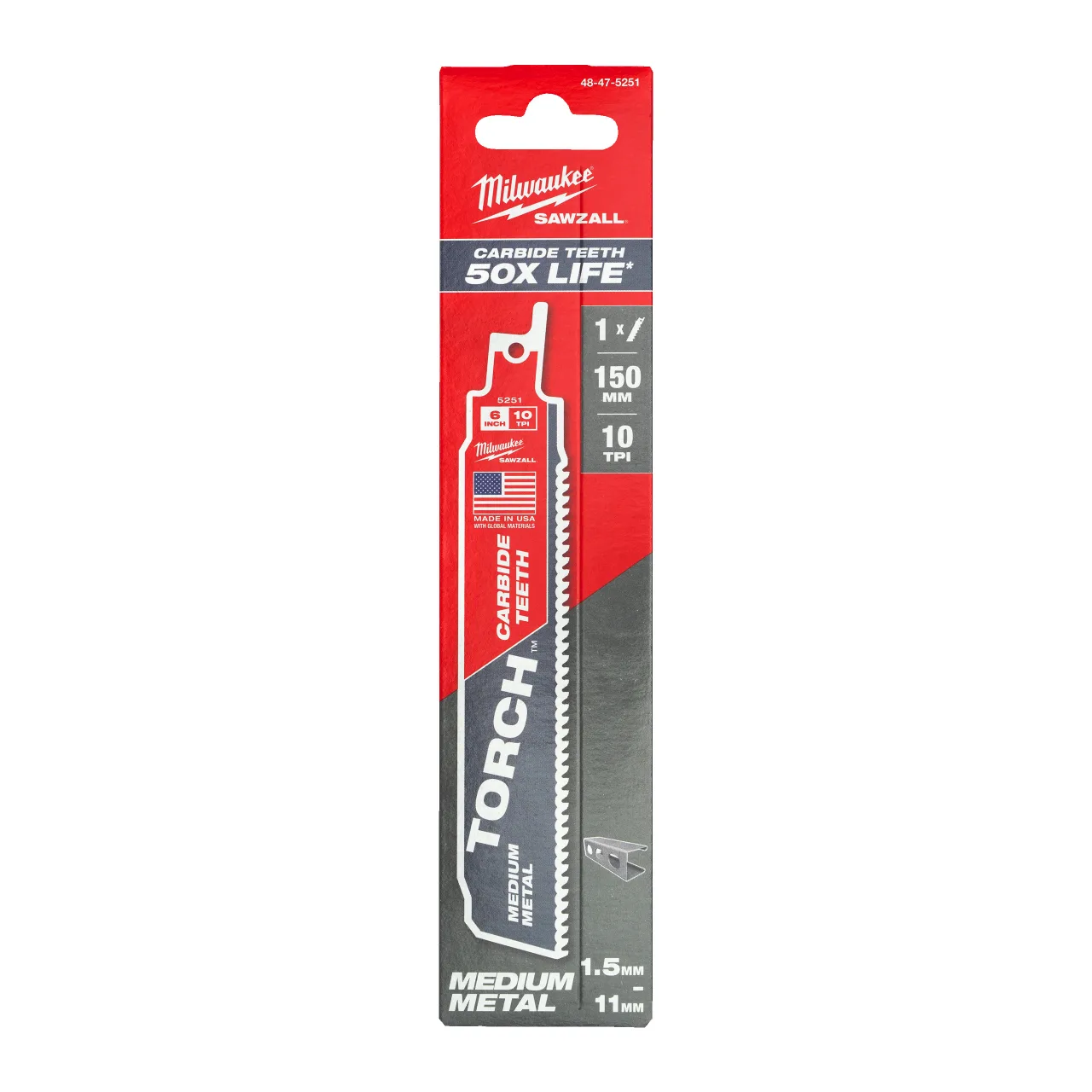 LAME SCIE SABRE TCT TORCH 150X10 - 1PC Metal: Torch with carbide teeth