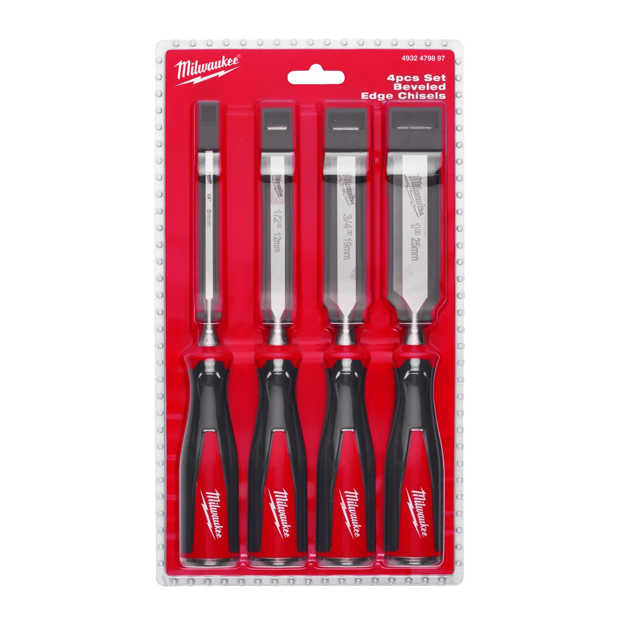 Set de 4 ciseaux à bois 6, 12, 19, 25 mm Beveled Edge Chisel
