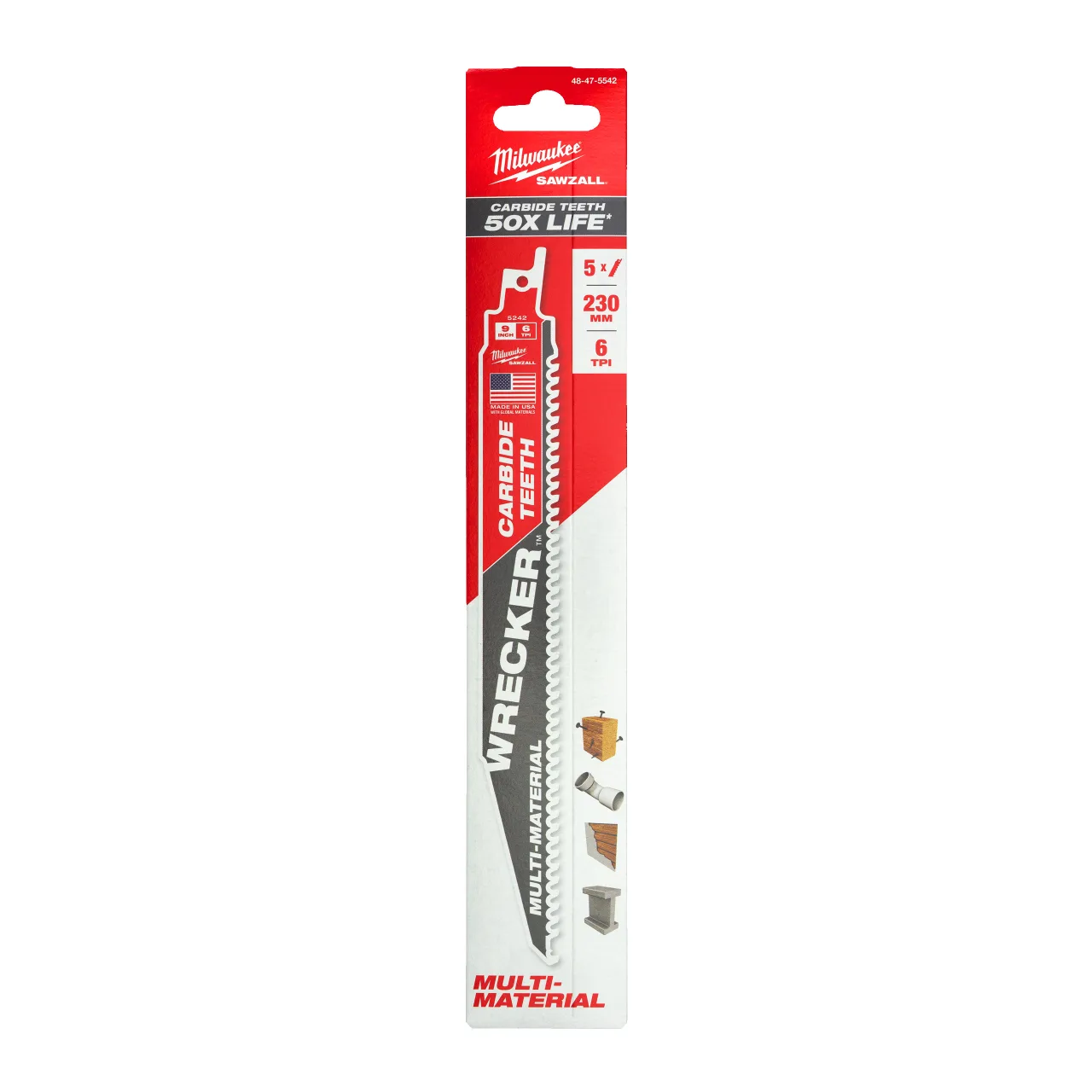 LAME SCIE SABRE TCT WRECKER 230/6T (X5) Multi-Material: Wrecker with carbide teeth