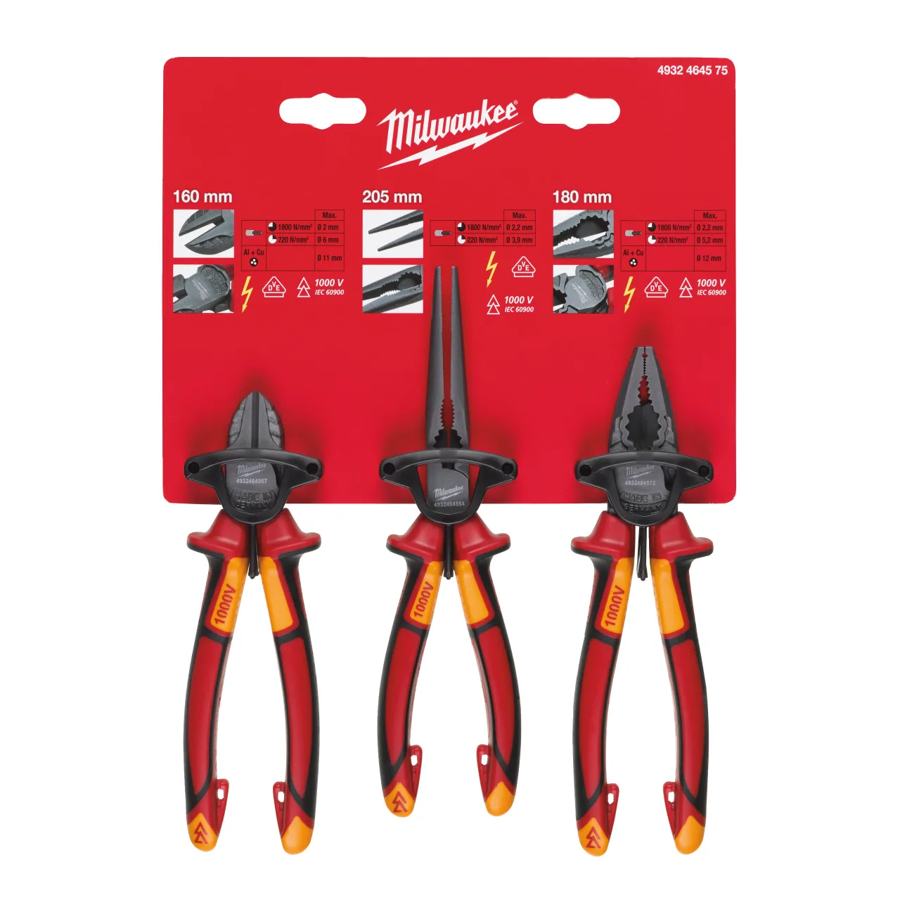 Set de 3 pinces VDE (universelle, coupante, bec long) VDE 3 Piece Plier Set