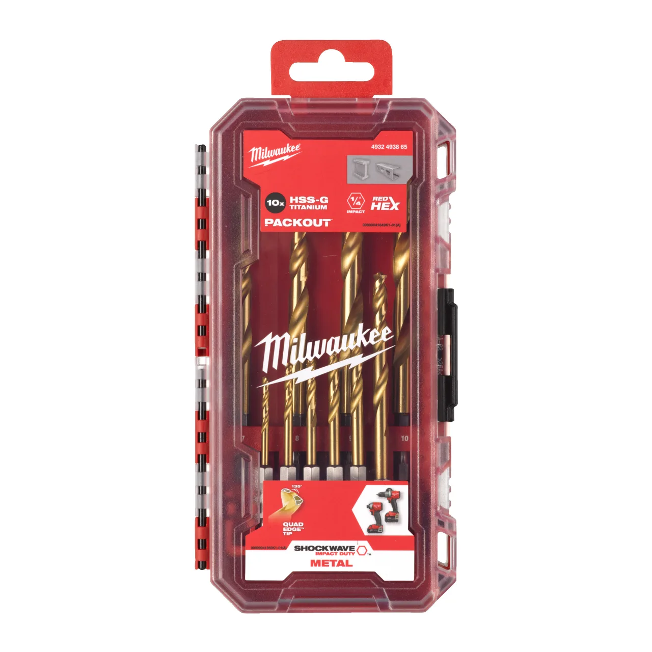SET 10 FORETS MÉTAUX HSS-G RED HEX RED HEX - Shockwave HSS-TiN Drill Bits