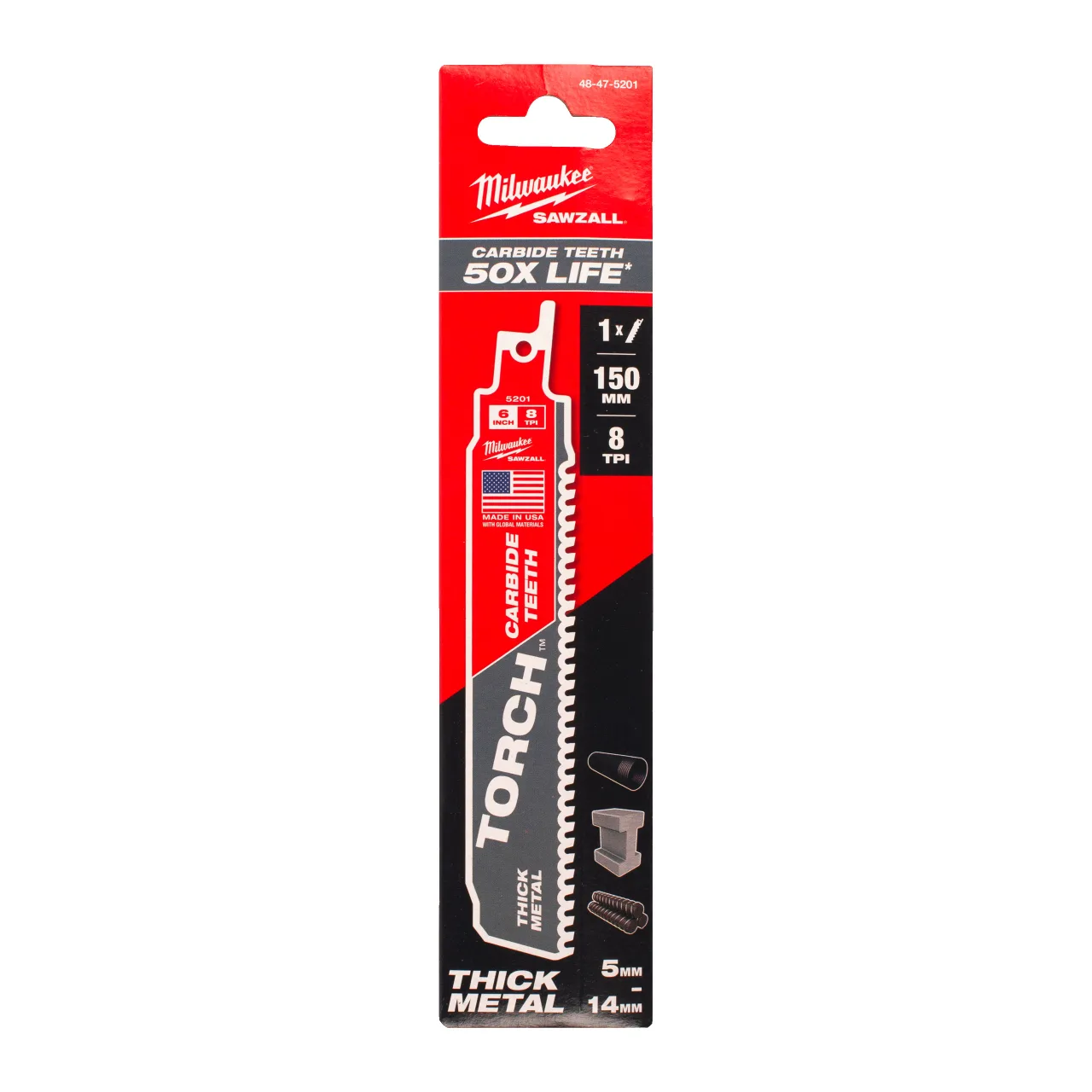 LAME SCIE SABRE TCT TORCH™ 150/8T (X1) Metal: Torch with carbide teeth