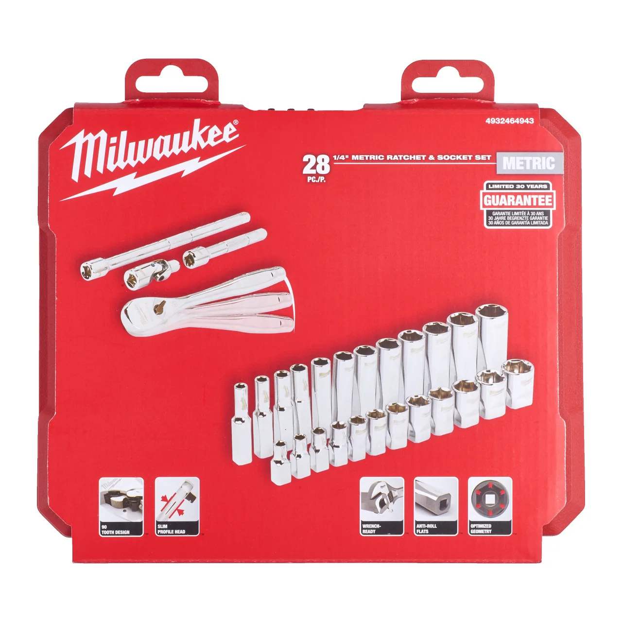 Set de douilles et clés à cliquet 1/4  métriques 28 pcs Ratchet + Socket Set
