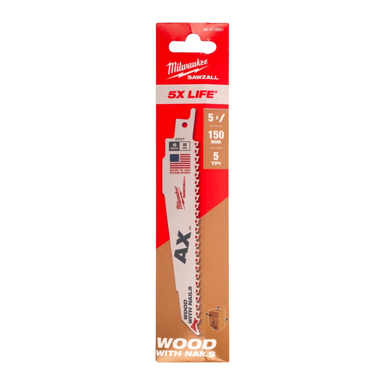 LAME SCIE SABRE AX™ 150MM (X5) Wood with nail: AX