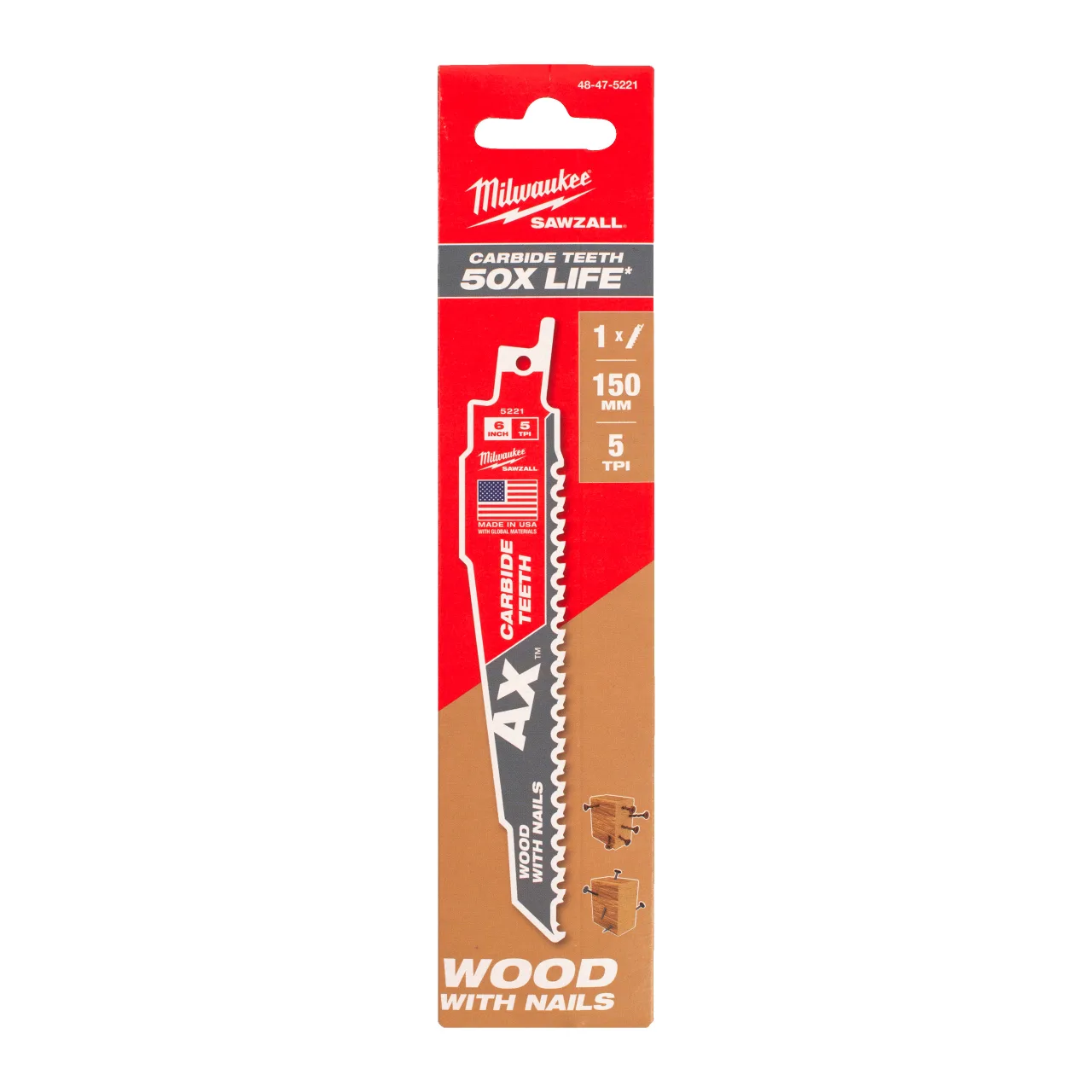 LAME SCIE SABRE TCT AX™ 150 - 1PC Wood with nails: AX with carbide teeth