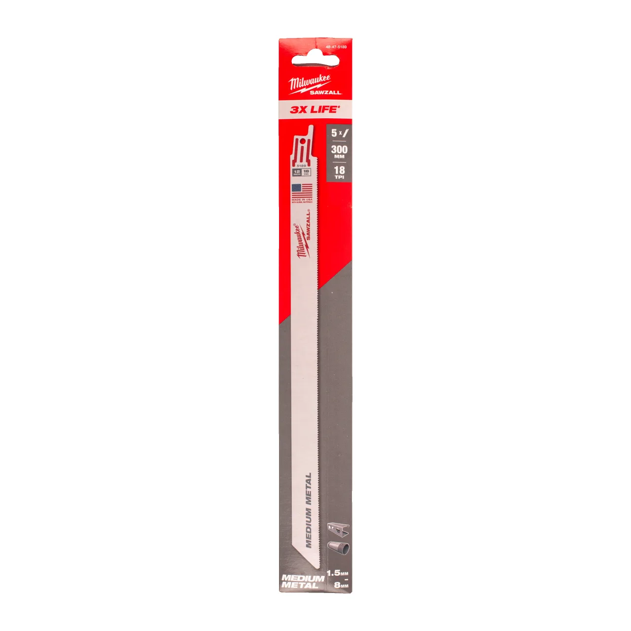 LAME SCIE SABRE 300MM (X5) Metal: THIN KERF Blades