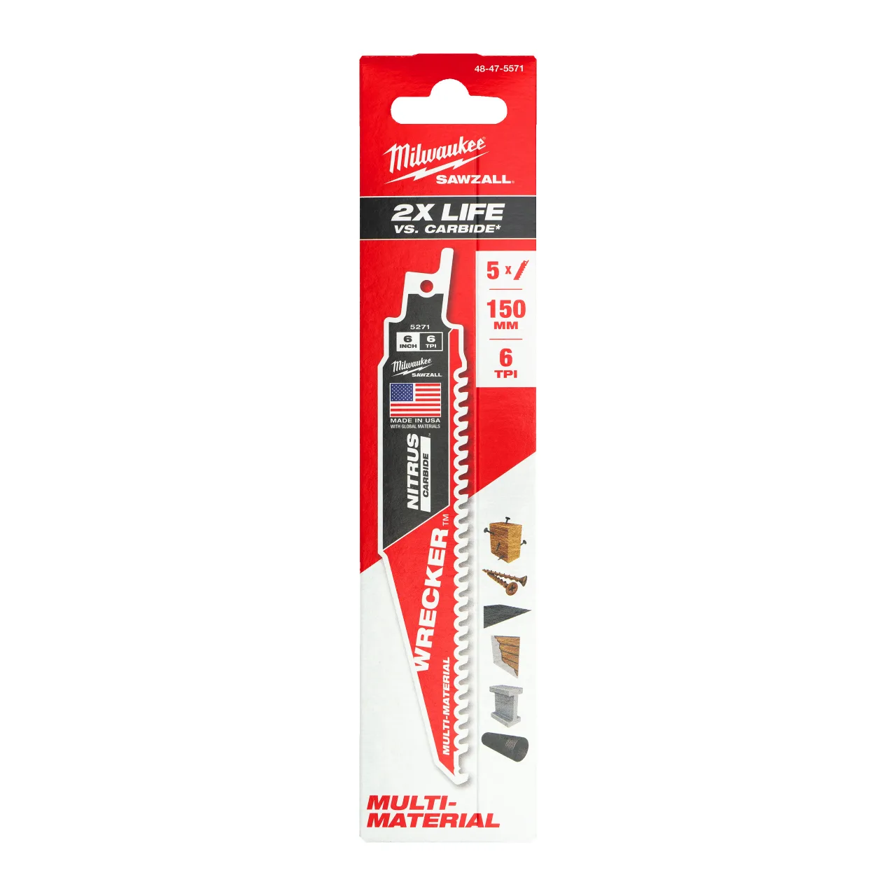 LAME SCIE SABRE WRECKER™ NITRUS 150X6 (X5) Multi Material: Wrecker with NITRUS carbide teeth