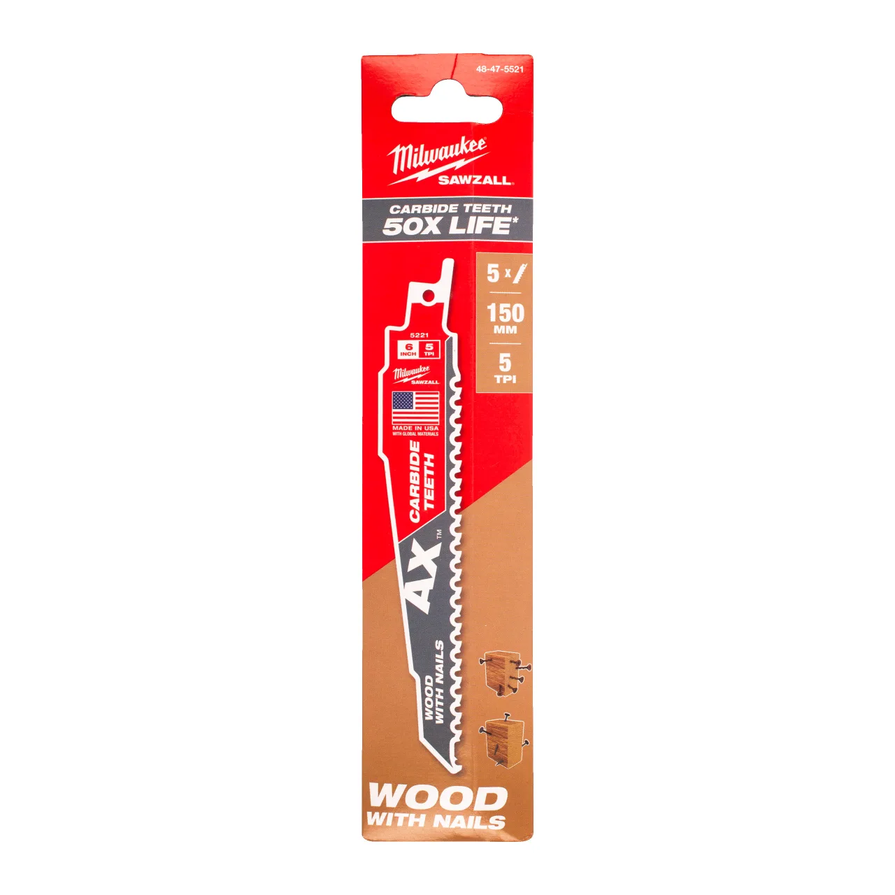LAME SCIE SABRE TCT AX™ 150 (X5) Wood with nails: AX with carbide teeth