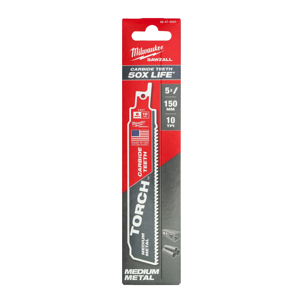 LAME SCIE SABRE TCT TORCH 150X10 - 5PC Metal: Torch with carbide teeth