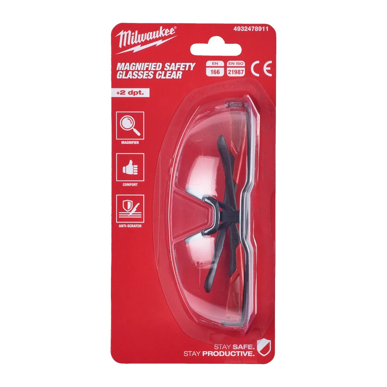 Lunettes de sécurité claires (+2) Magnified Safety Glasses