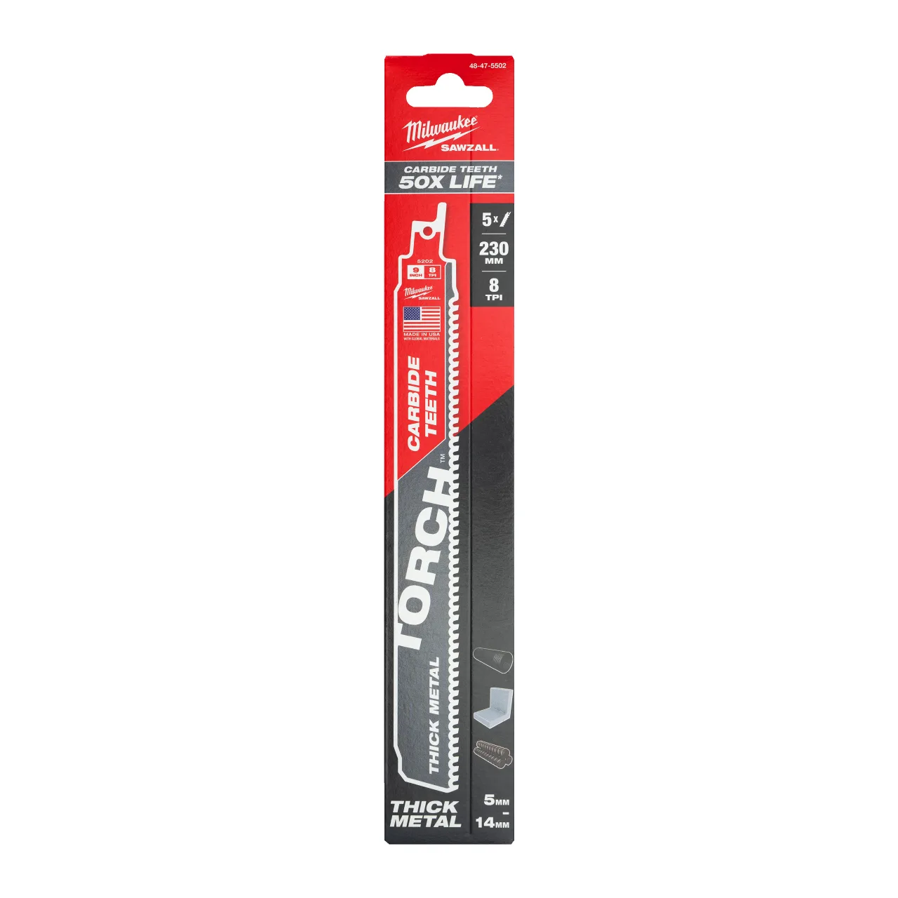 LAME SCIE SABRE TCT TORCH™ 230/8T (X5) Metal: Torch with carbide teeth