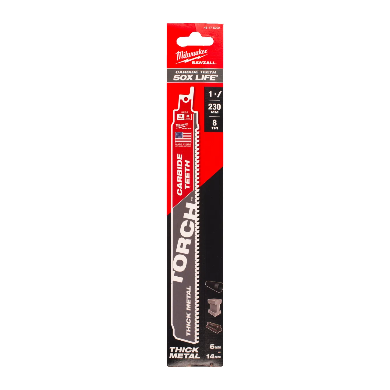 LAME SCIE SABRE TCT TORCH™ 230/8T (X1) Metal: Torch with carbide teeth