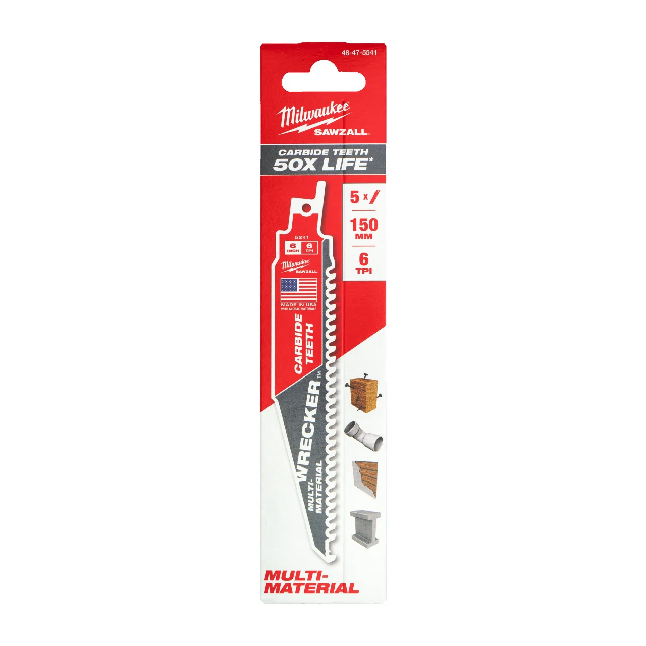LAME SCIE SABRE TCT WRECKER 150/6T (X5) Multi-Material: Wrecker with carbide teeth