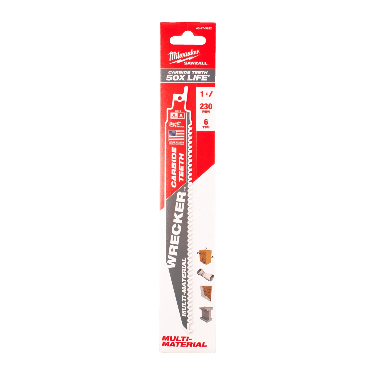 LAME SCIE SABRE TCT WRECKER 230/6T (X1) Multi-Material: Wrecker with carbide teeth
