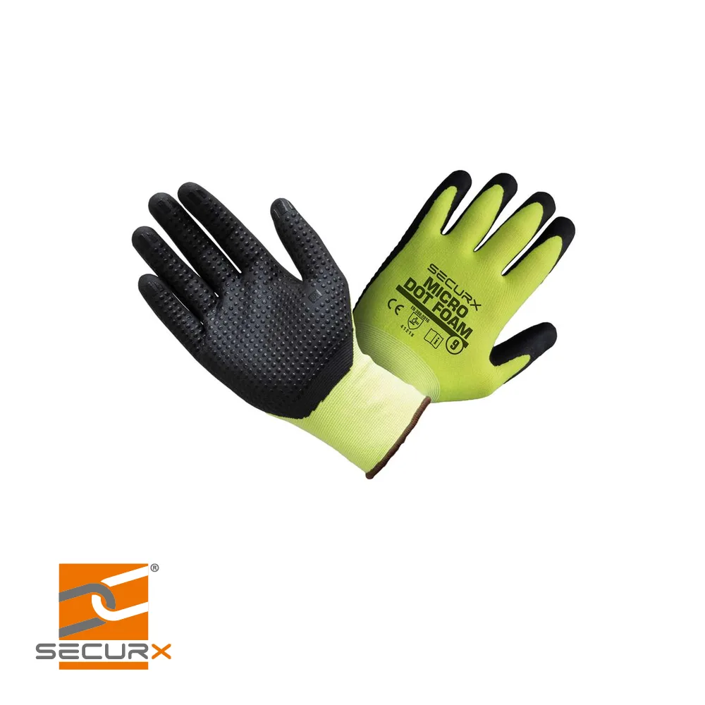 SECURX Gants de sécurité - MICRO DOT FOAM, noir, 4121X, prix par paire - taille 9