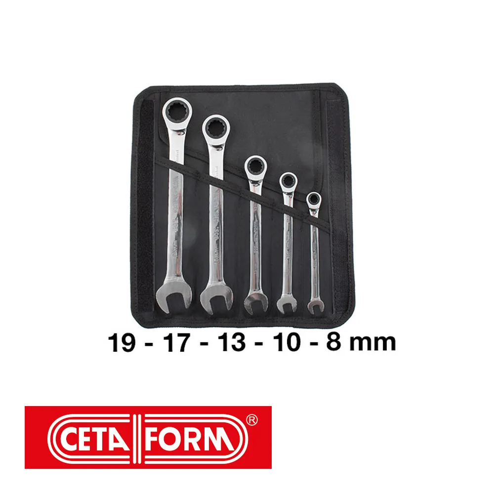 Set de clés racagnacs mixtes - 31CrV3, 5 pièces, housse - 8-19 mm - CETAFORM