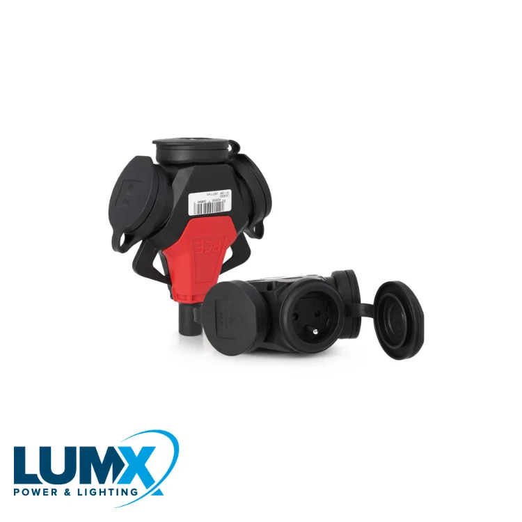 LUMX Prise à clapets - triple, 2P + A, IP 44 - H07RN-F néoprène, 3G 2,5 mm² - 10 m
