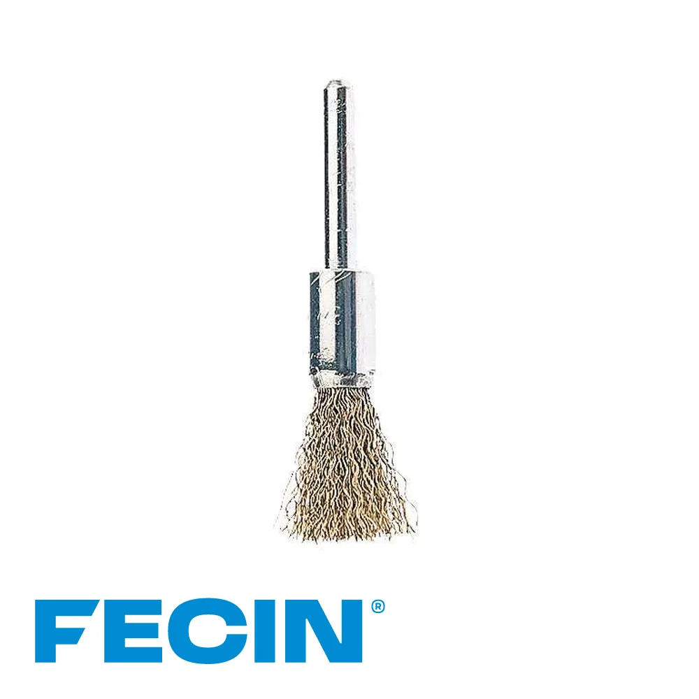 FECIN Brosse pinceau industrielle en V - type F-22, stang 6 mm, laitonné, 0,30 mm, vrac - Ø 12 mm