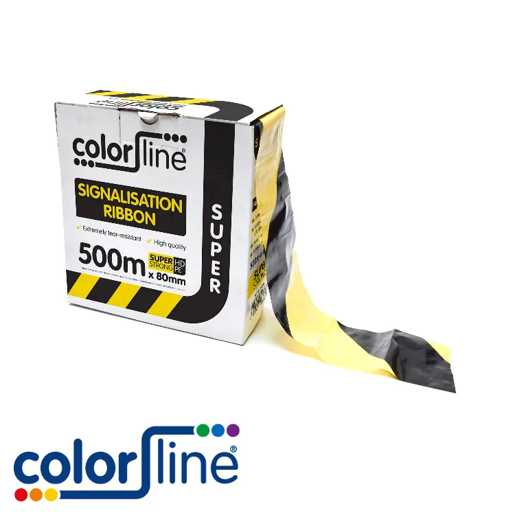 COLOR LINE Ruban de signalisation - SUPER STRONG, jaune-noir, carton de déroulement - 80mm x 500m