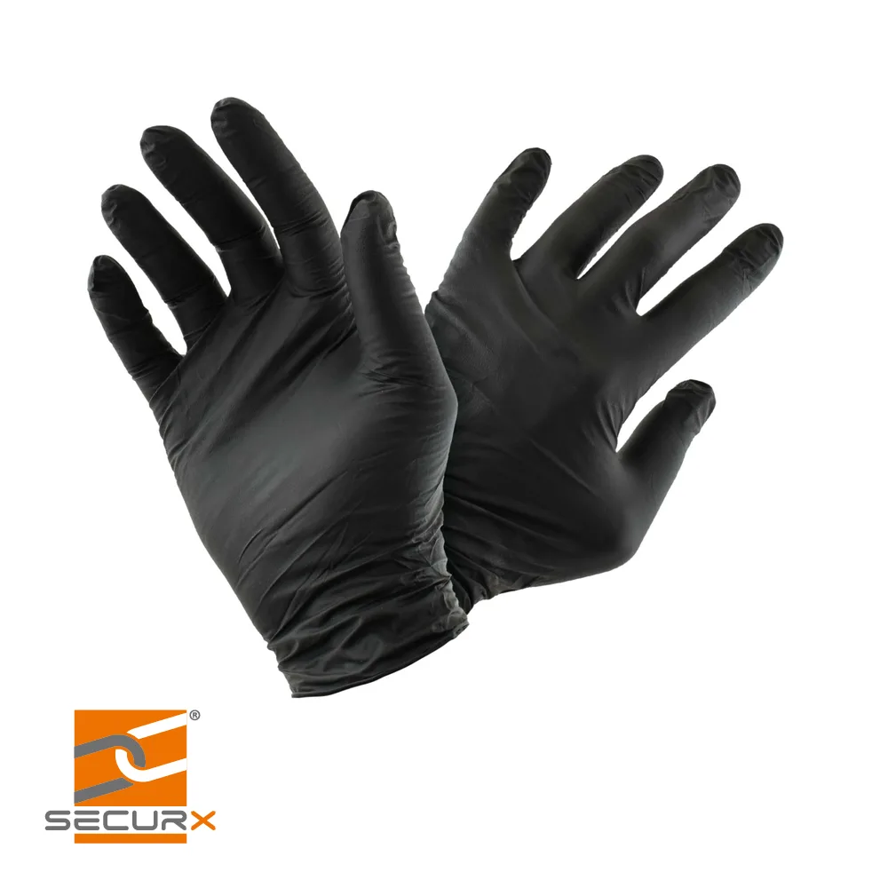 SECURX Gants de sécurité - 4.5G NITRILE, noir, prix par 100 pc. - taille 9 (EX JU 550-9L)