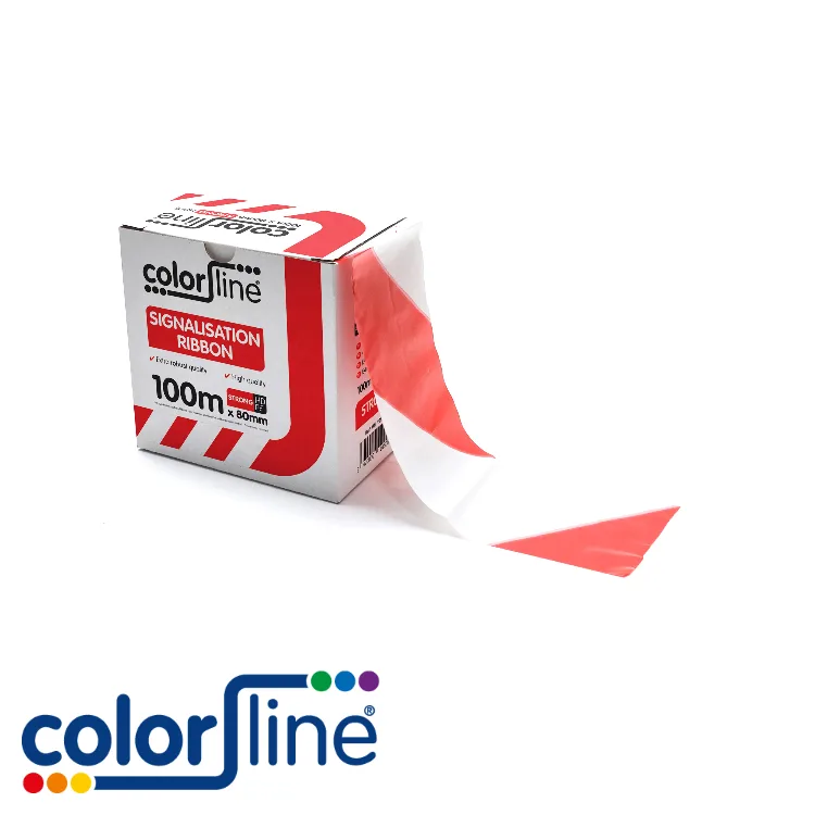 COLOR LINE Ruban de signalisation - STRONG, blanc-rouge, carton de déroulement - 80 mm x 100 m
