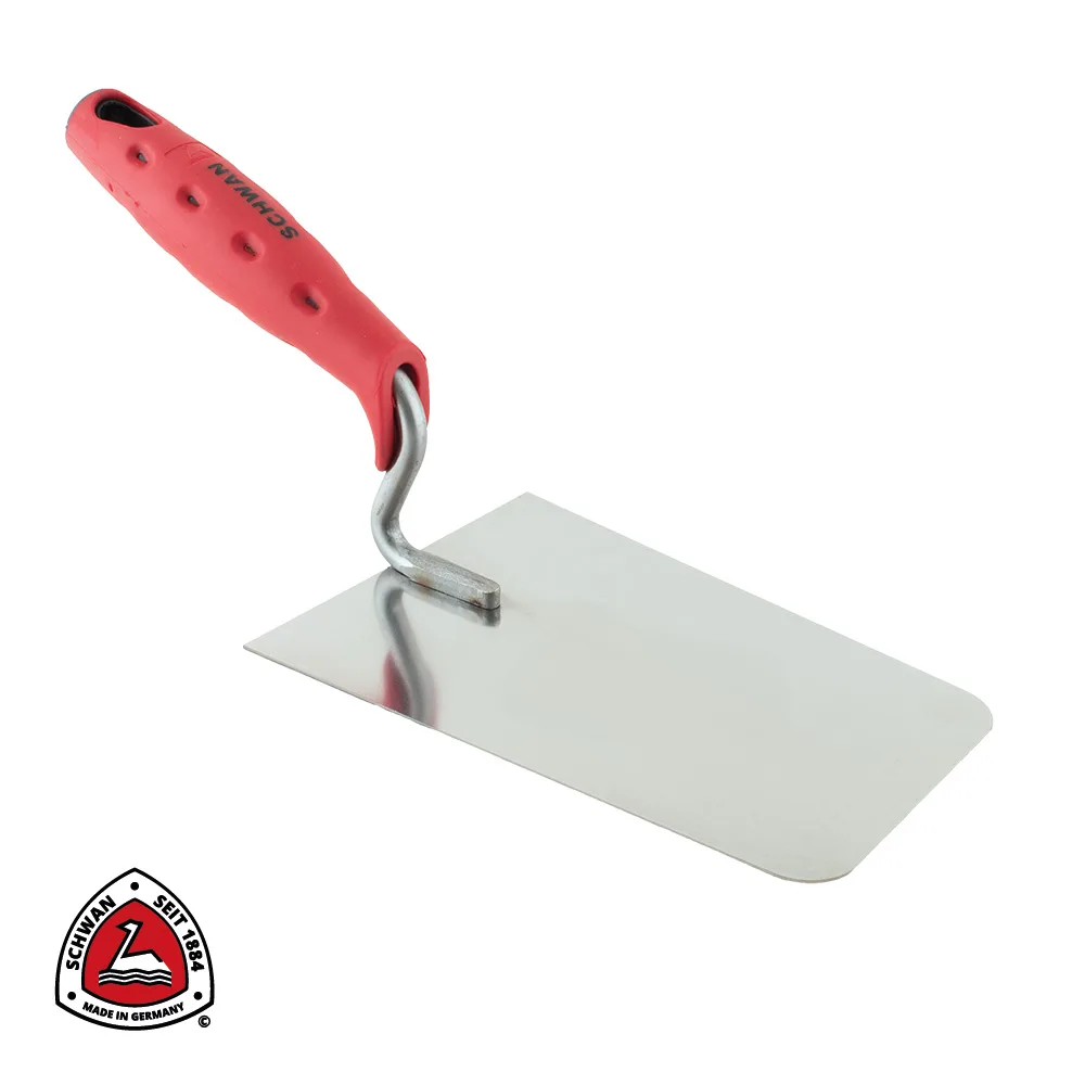 SCHWAN Truelle de plâtrier - inox, coins arrondis, soft-grip - 180 x 125/95 x 1,0 mm