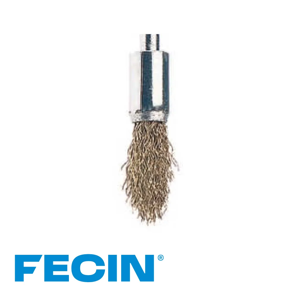 FECIN Brosse pinceau industrielle - type F-22, stang 6 mm, laitonné, 0,40 mm, blister - Ø 12 mm