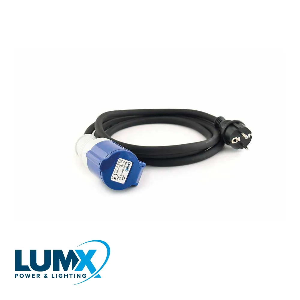 Rallonge - 250 V, 3 pôles, 16 A, H07RN-F néoprène, 3G 2,5 mm²- 2 m - LUMX