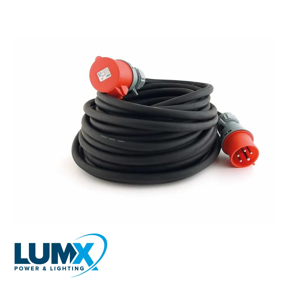 Rallonge - 400 V, 5 pôles, 32 A, H07RN-F néoprène, 5G 4 mm²- 25 m - LUMX