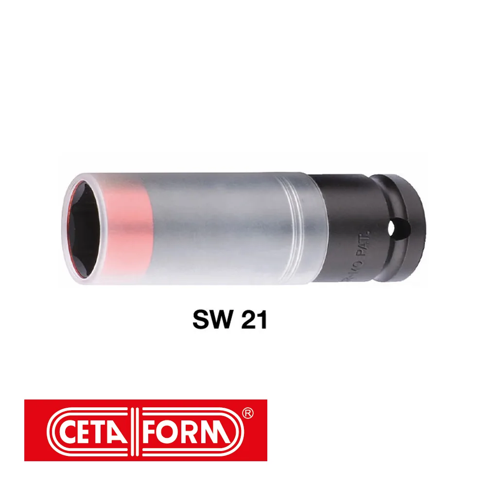 CETAFORM Douille à choc - IMPACT, 6-pans, 1/2", 86,5 mm, noir, protection, sur carte - SW 21 mm
