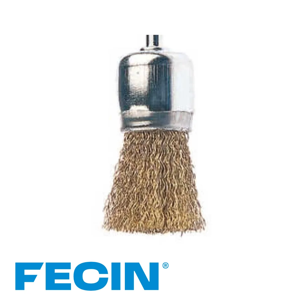 FECIN Brosse pinceau industrielle - type F-22, stang 6 mm, laitonné, 0,30 mm, blister - Ø 26 mm