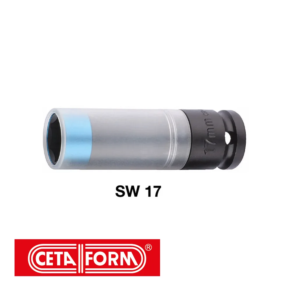 CETAFORM Douille à choc - IMPACT, 6-pans, 1/2", 86,5 mm, noir, protection, sur carte - SW 17 mm