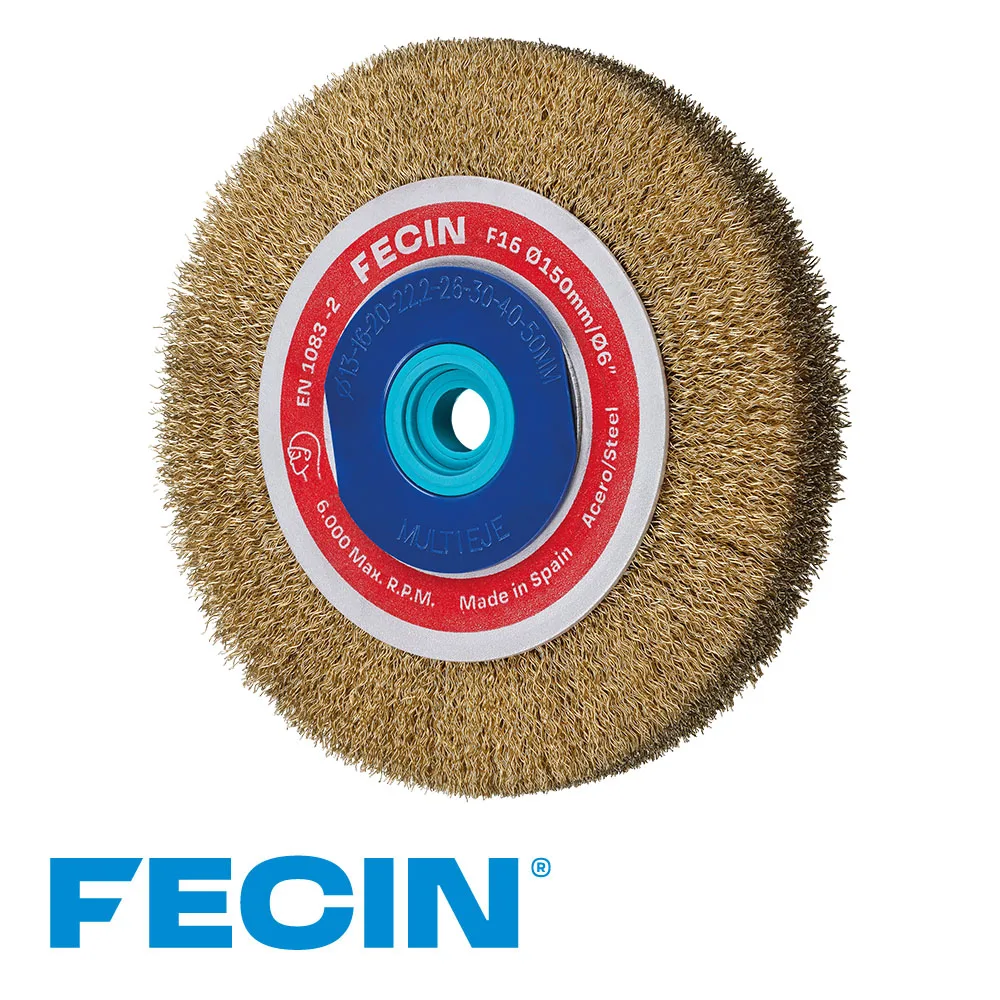 FECIN Brosse ronde industrielle - type F-15, 5 rijen, multi-fitting, laitonné, vrac - Ø 150 mm