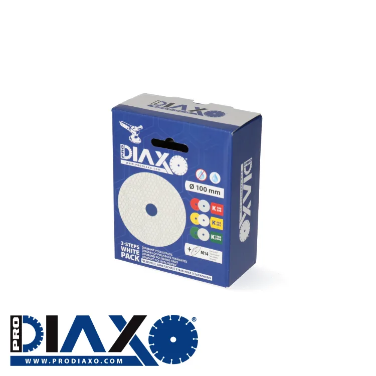 PRODIAXO Set de patins de polissage - HYBRID WHITE, K100-K3000, plateau support, 3 pièces - Ø100mm