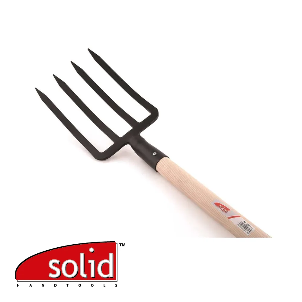 SOLID Fourche à bêcher - à douille, 4 dents, manche-T bois, 950 mm - 200 x 200 mm