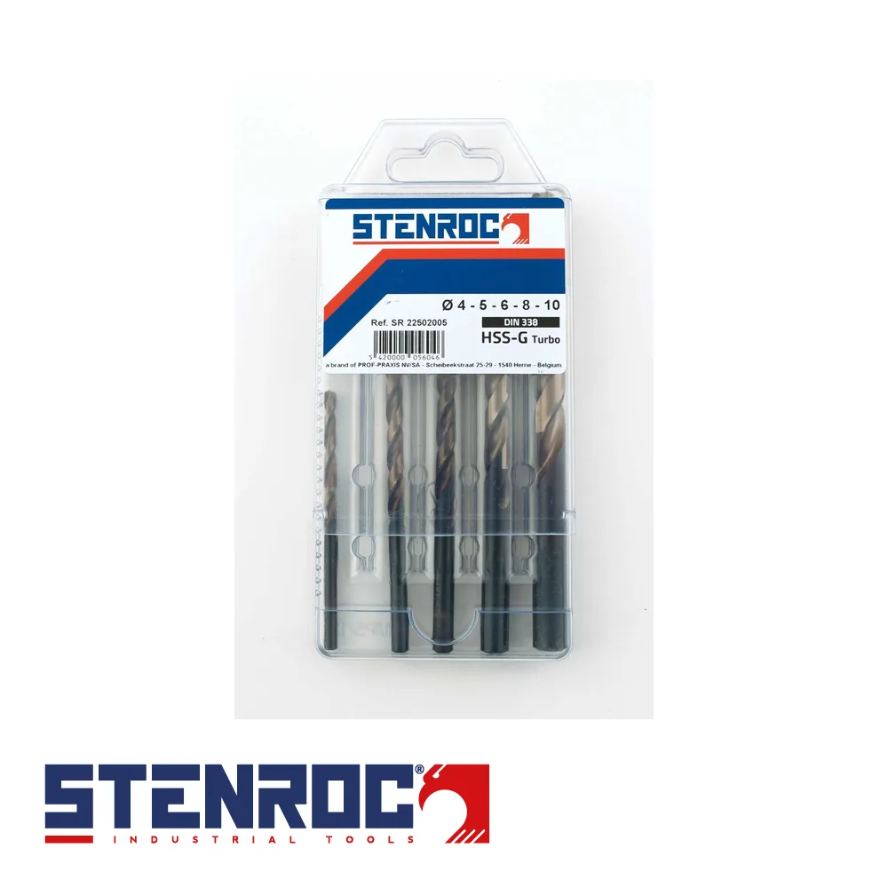 STENROC Set de forets à métaux - HSS-G TURBO DIN 338, W-Tip, 5 pièces, box - 4-10 mm