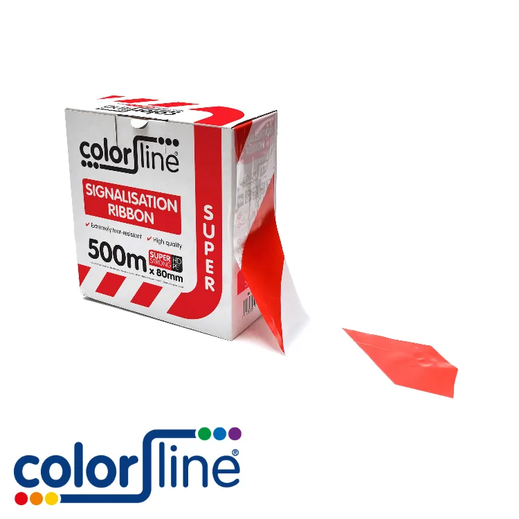 COLOR LINE Ruban de signalisation - SUPER STRONG, blanc-rouge, carton de déroulement - 80mm x 500m