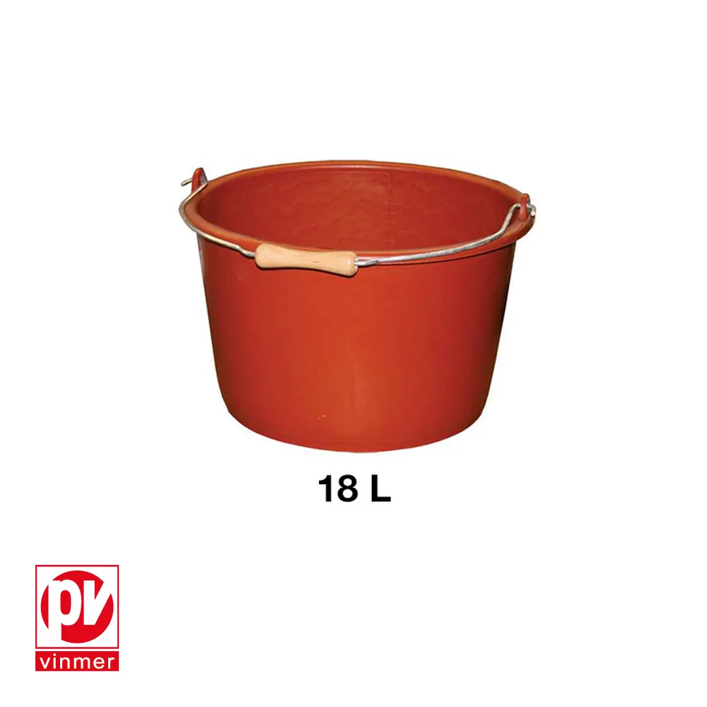 Seau de maçon - PE + caoutchouc, rouge, poignée bois - 18 L - VINMER
