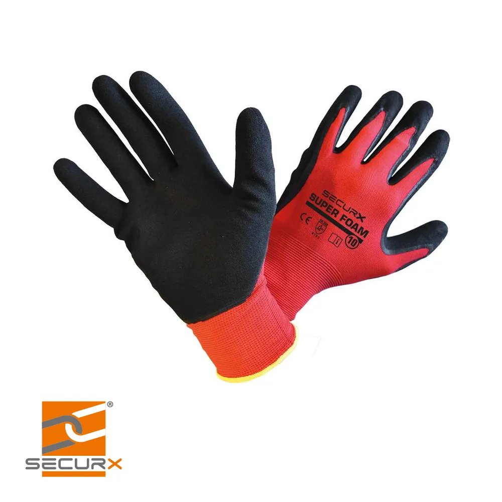 SECURX Gants de sécurité - SUPER FOAM, rouge, 4121X, prix par paire - taille 10