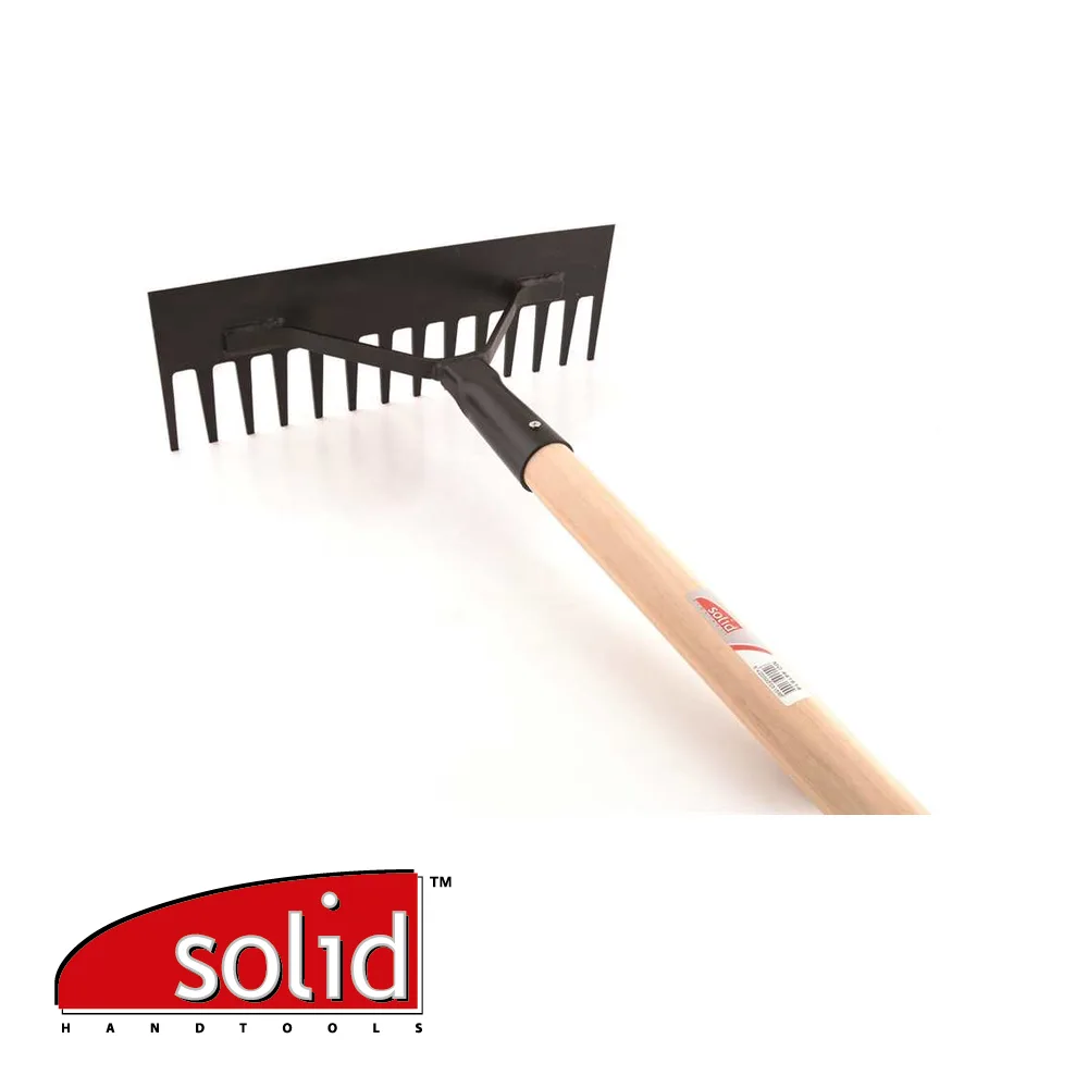 SOLID Rateau-racloir - pour béton, asphalte, 14 dents, 400 mm, manche bois, Ø 38 mm - 1300 mm