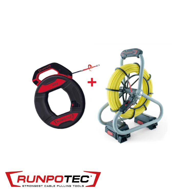RUNPOTEC Tire-câble RP5 - 30m + Câble fibre sur déroulleur PROFI-SET - Ø 4,5 mm x 60 m
