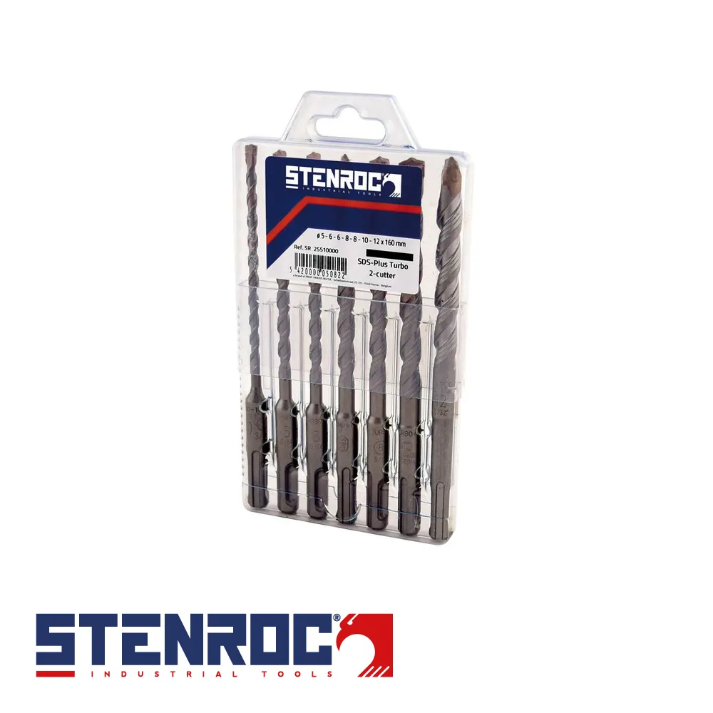 STENROC Set de forets à pierre et béton - SDS-Plus Turbo 2-cutter, 7 pc, multipack - 5-12 x 160 mm