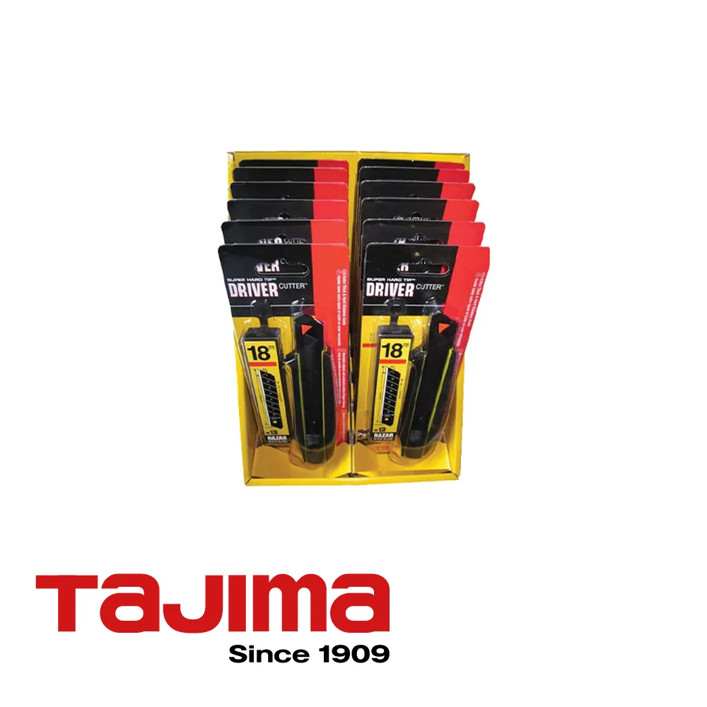 TAJIMA Cutter - DRIVER, auto-lock, pointe trempée, 13 lames RB, display 12 pc, prix par pc. - 18mm