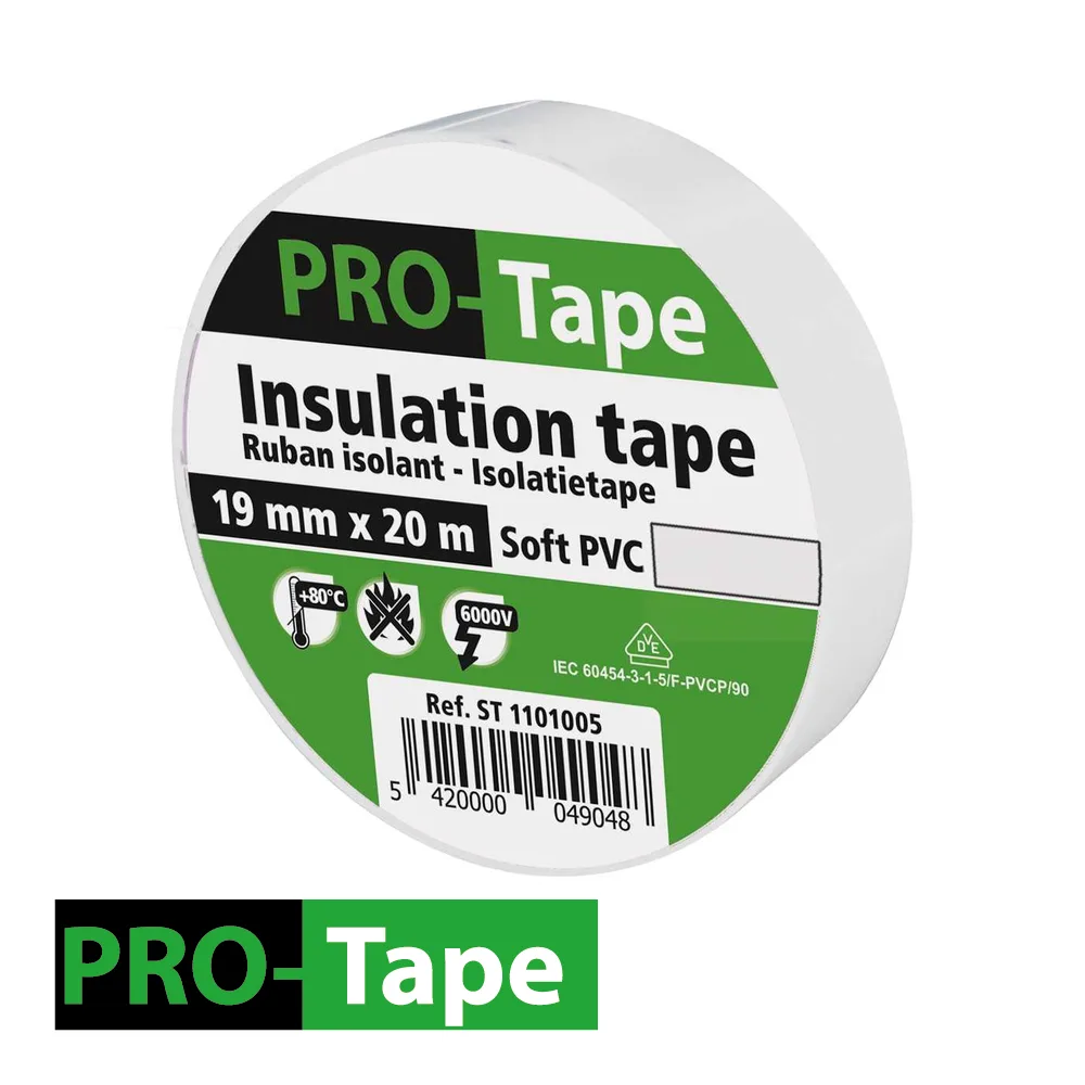 Ruban adhésif isolant - VDE, blanc, prix par 5 pc. - 19 mm x 20 m - PRO-TAPE