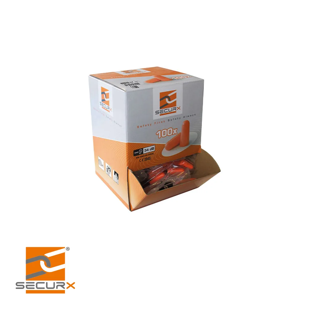 SECURX Bouchons d'oreille foam - EN 352-2, display, prix par 100 paires - 34 dB