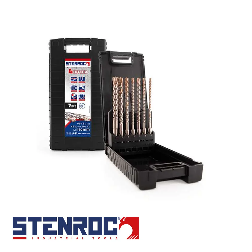 STENROC Set de forets à pierre et béton - SDS-Plus Premium 4-Cutter, 7 pièces, box - 5-8 x 160 mm