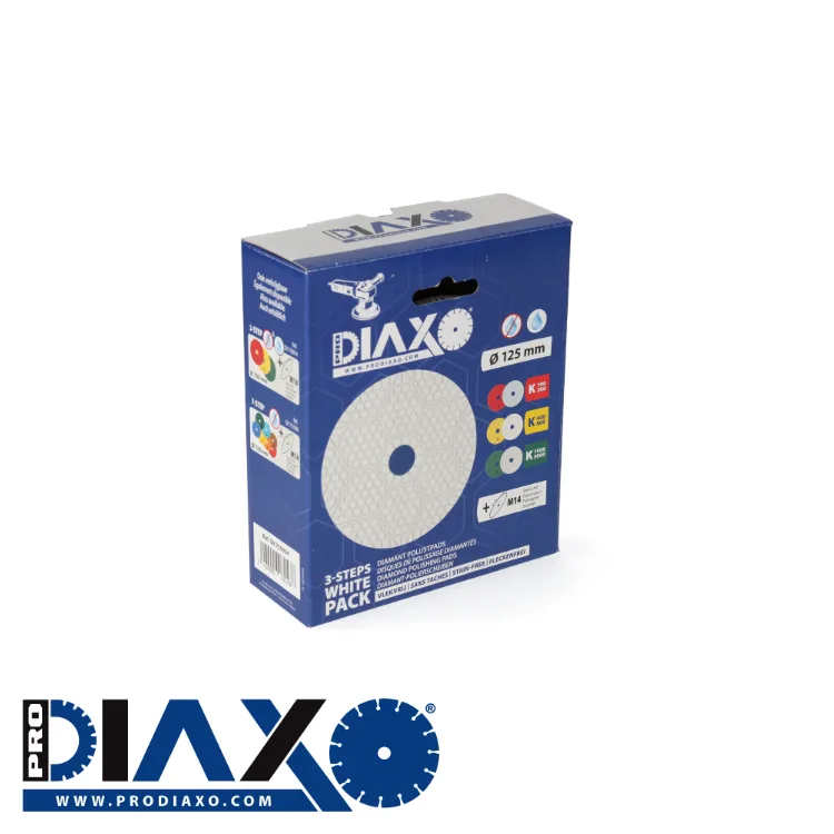 PRODIAXO Set de patins de polissage - HYBRID WHITE, K100-K3000, plateau support, 3 pièces - Ø125mm