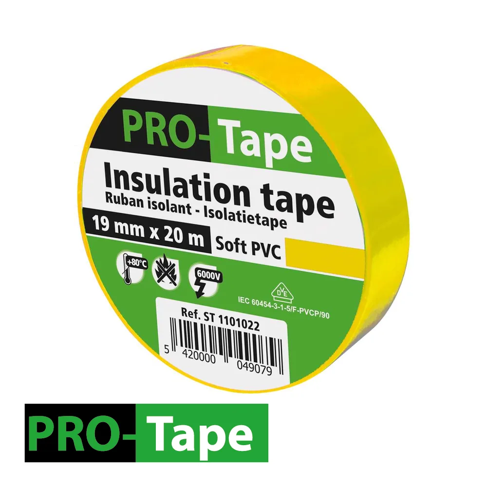 Ruban adhésif isolant - VDE, jaune, prix par 5 pc. - 19 mm x 20 m - PRO-TAPE